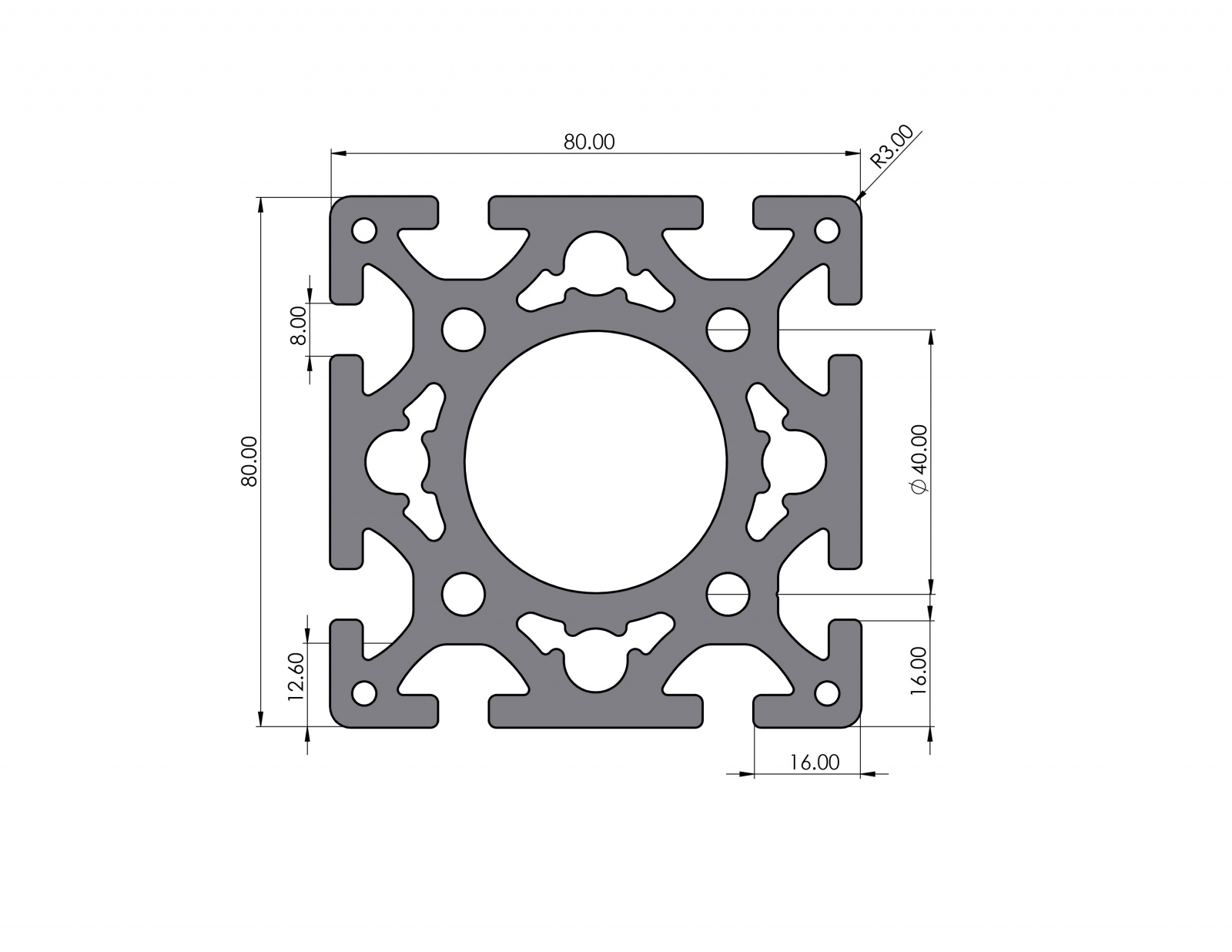 Aluminum profile 80x80 Heavy D40 groove 8 I-type